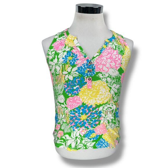 Lilly Pulitzer Essie Top Women’s XS Multi Hibiscus Stroll 100% Cotton Sleeveless - Picture 1 of 9